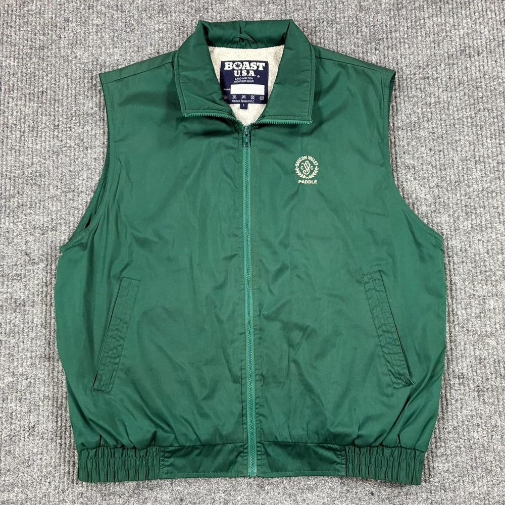 Vintage BOAST USA Salmon Valley Paddle Green Fleece Lined Vest Mens Large